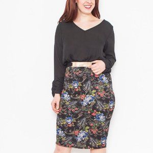 Blue Bell Ladies Sheath Dress V-Neck Long-Sleeve Black Floral Size 3XL  NWOT